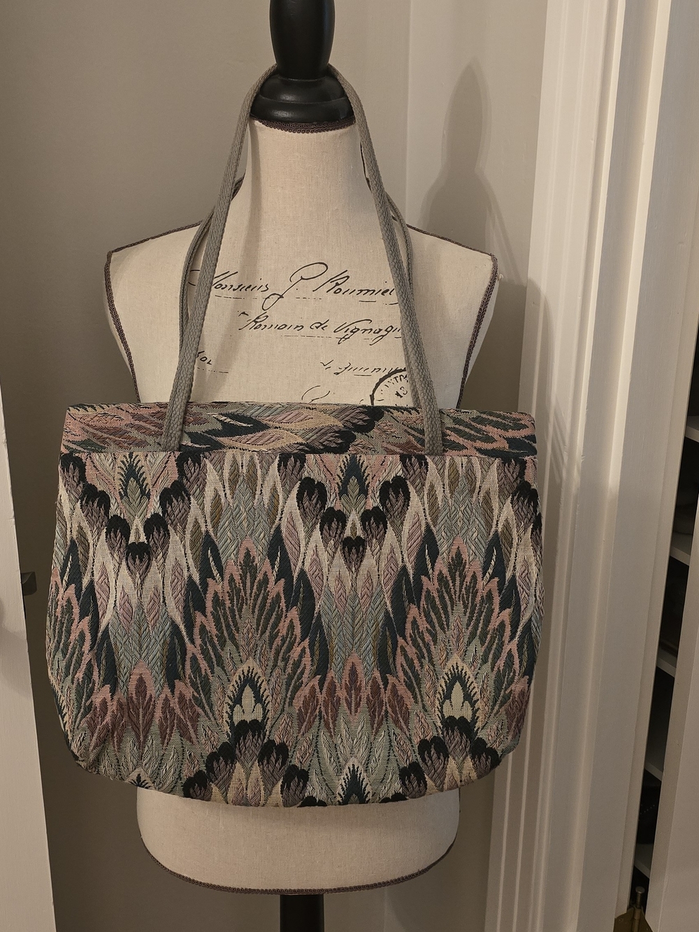 80's Tapestry Pattern Large Tote Bag in Multicolor